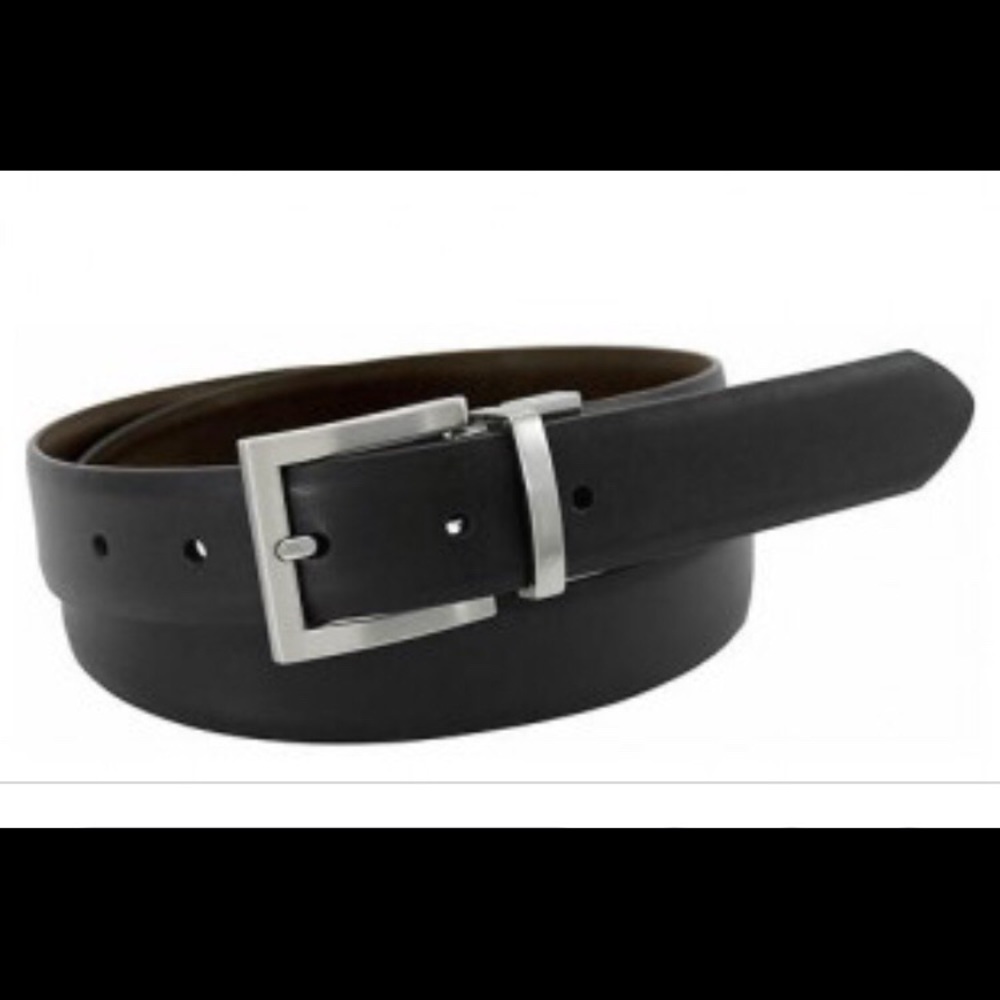 Boys black leather belt with brushed nickel buckle